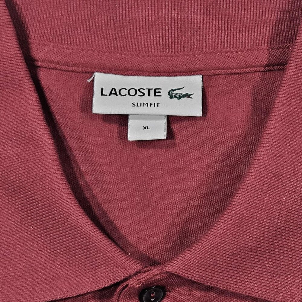 Lacoste Slim Fit Polo Shirt XL Burgundy Cotton Crocodile Logo - Picture 4 of 7